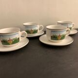 Set of 4 cups and 4 sous cups signed Villeroy and Boch, naïve model of Gérard Laplau