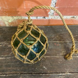 Old Fishing Floater Marine Glass + Vintage Net Rope #D6