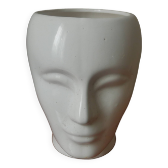 Vase en céramique tête visage vintage space age design années 70 curiosité pot  décoration atelier