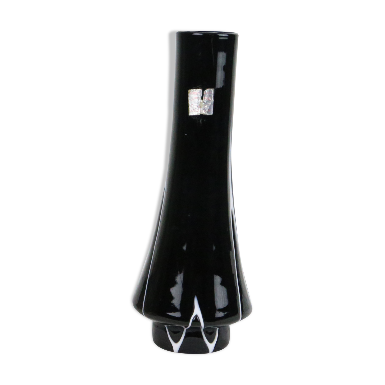 Black and white tempered glass vase, vintage 1960