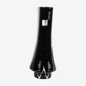 Black and white tempered glass vase, vintage 1960