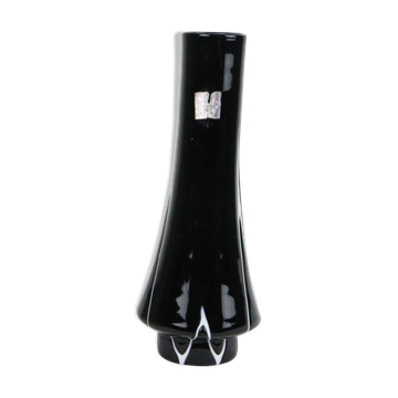 Vase en verre trempé noir et blanc vintage 1960