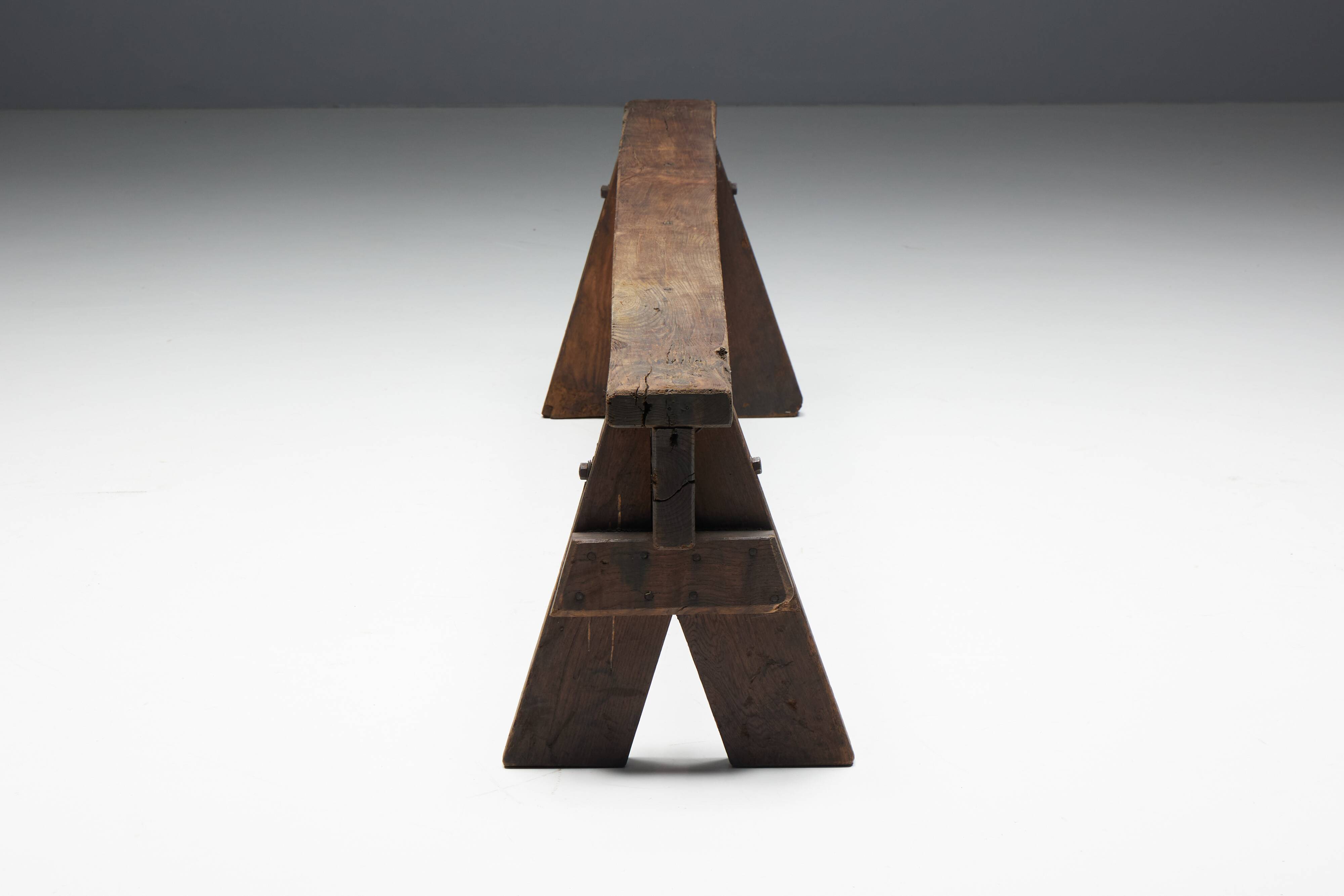 Brutalist Folk Art Benches, France, 19th Century