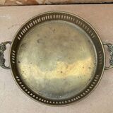 Antique openwork brass serving tray + flower handles vintage kitchen