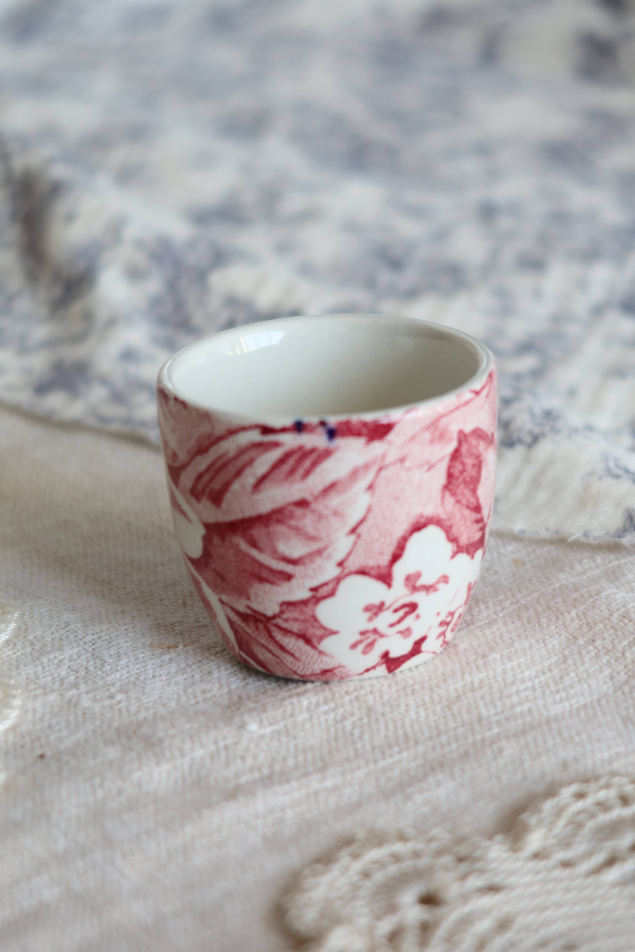 Antique English Burleigh Victorian Chintz Red Earthenware Egg Cup