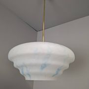 Napako Midcentury Modern Pendant Lamp in Opaline Glass and Brass, Czechoslovakia