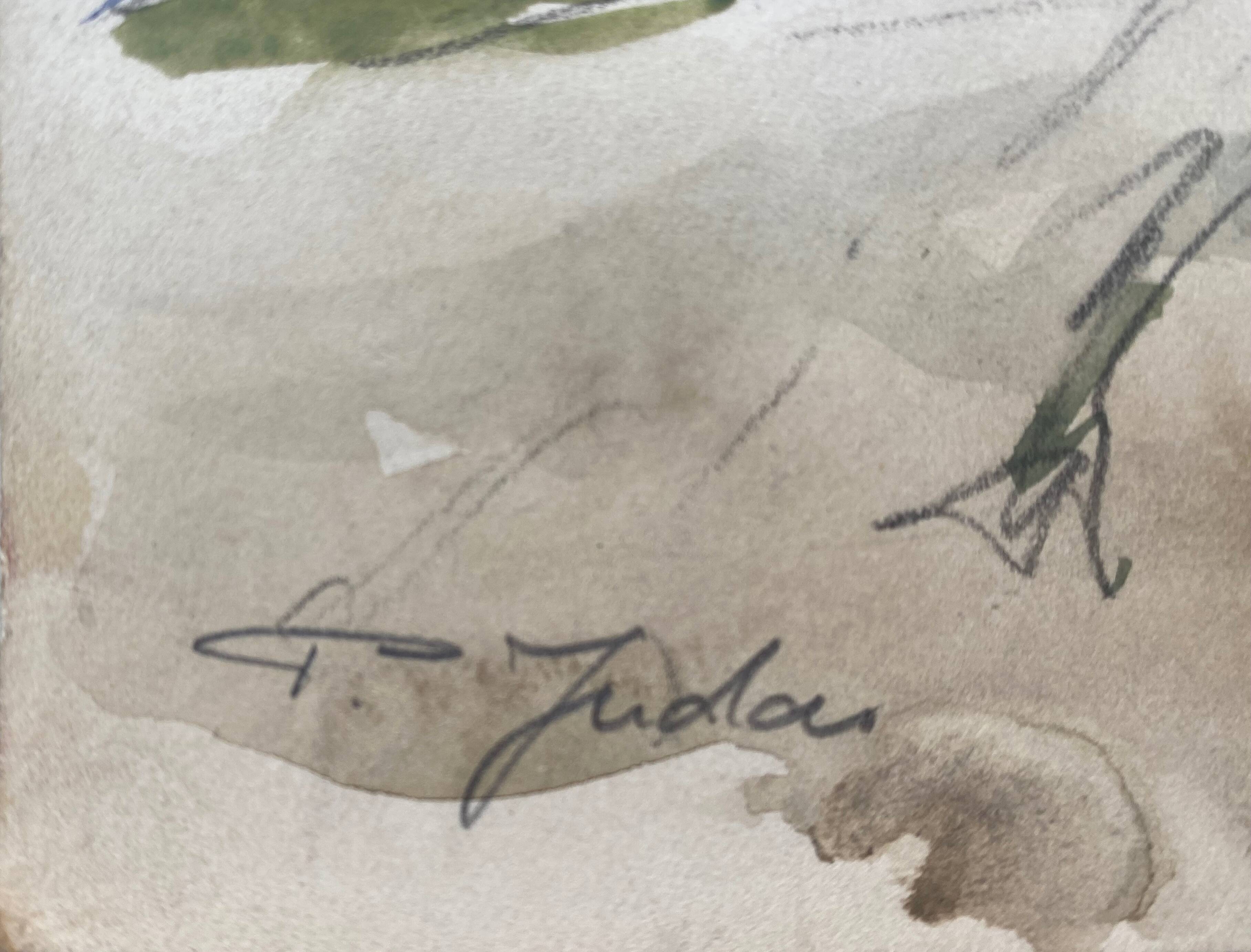 Original watercolor from 1934 Road book Signed Reykjavik Iceland