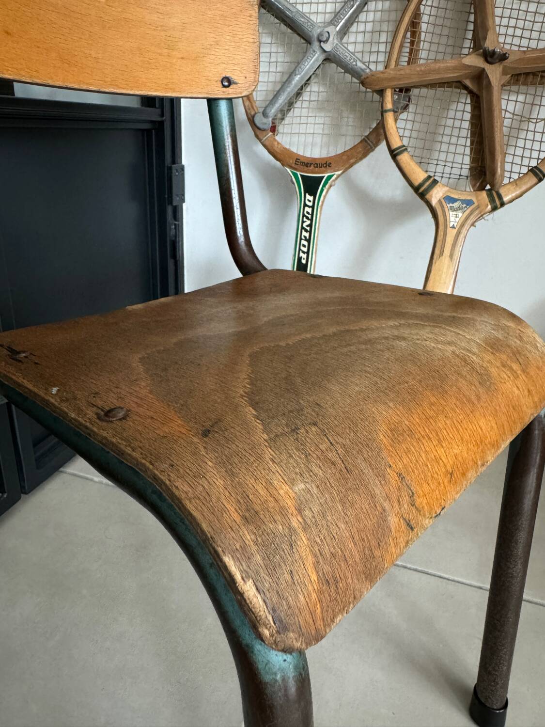 Old wooden and metal children's school chair