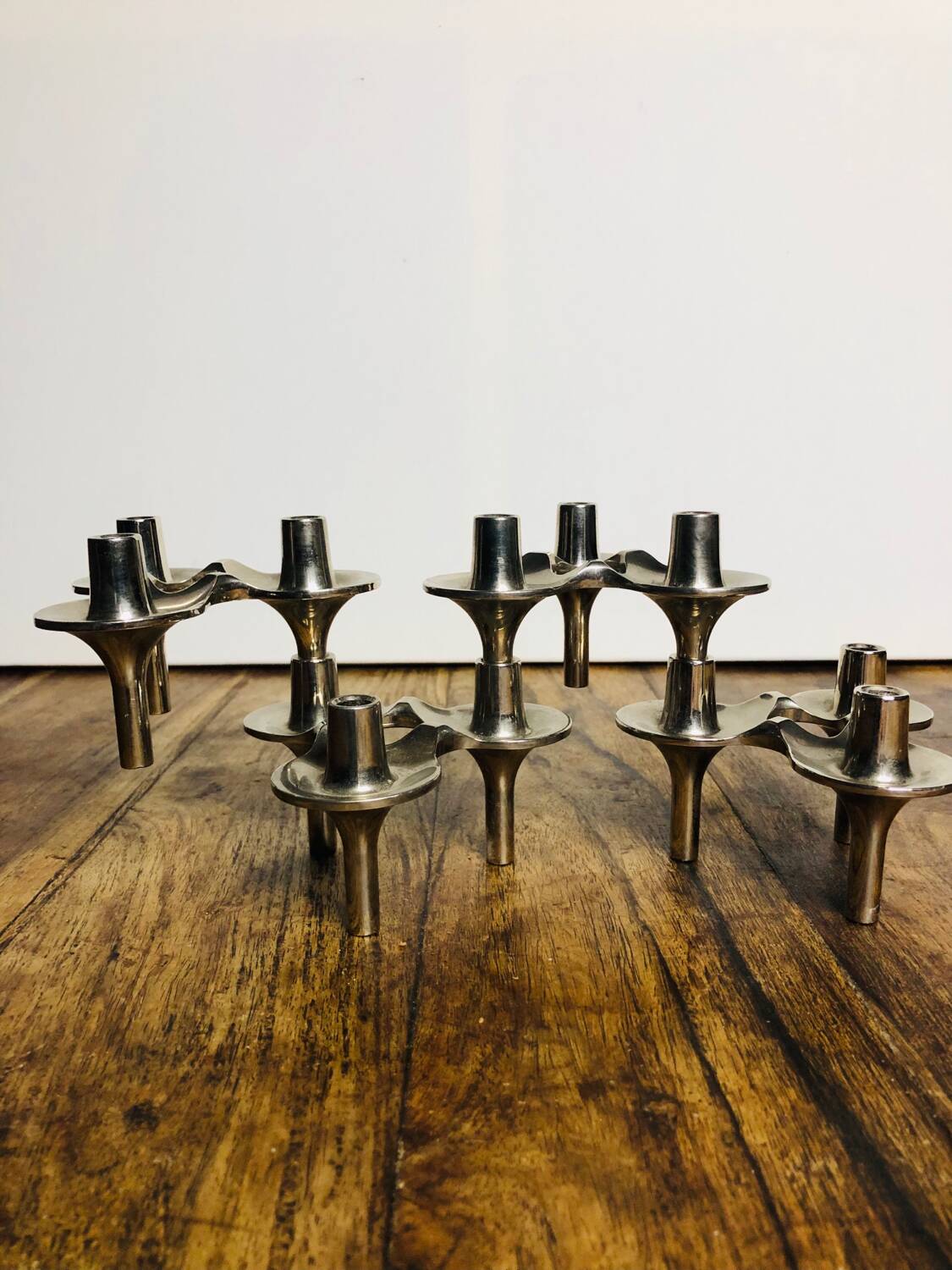Bougeoirs modulables de métal chromés par Nagel & Stoffi . Set de 4
