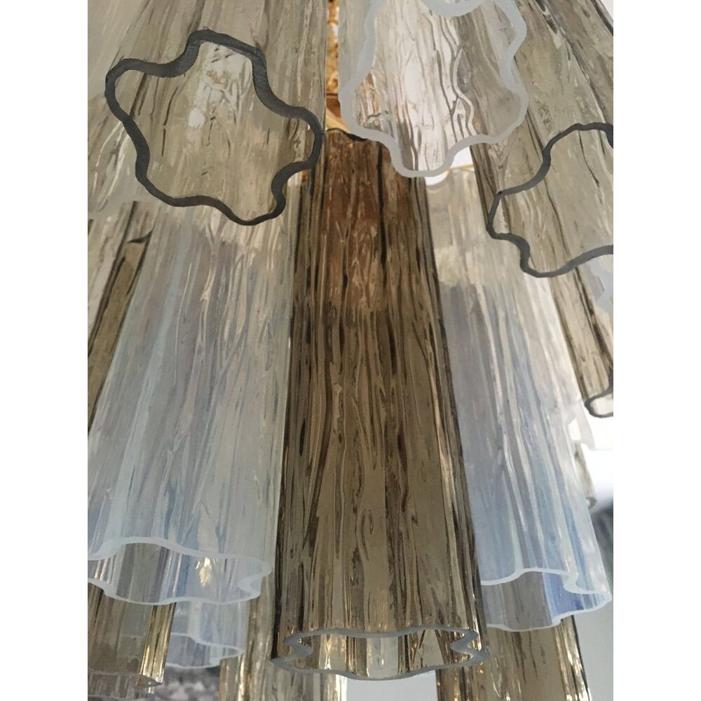 Fume’ and opalino “tronchi” murano glass chandelier d50 by simoeng