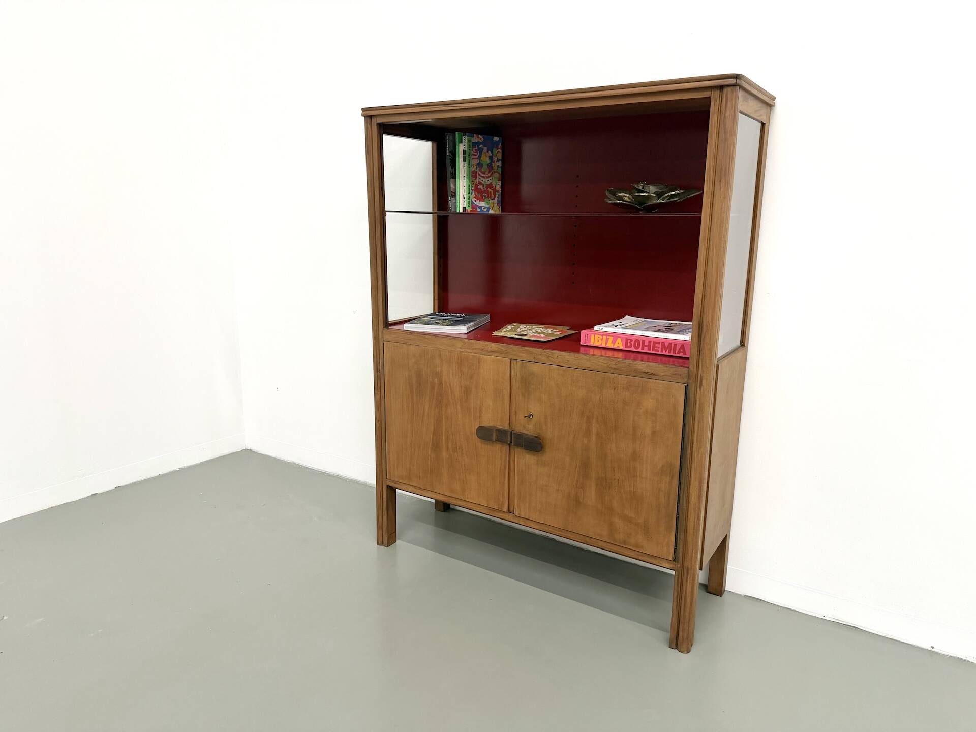 1950s Brazilian modernist library in exotic wood and lacquer.