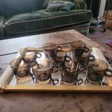 Service de 9 tasses en verre fumé Vereco France, années 70