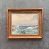 Huile de paysage marin vintage sur carton, signée par Karl Gustav Holmberg 1960