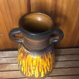 Old Vase With Handles ST CLÉMENT France Ceramic Brown & Orange Vintage #A412