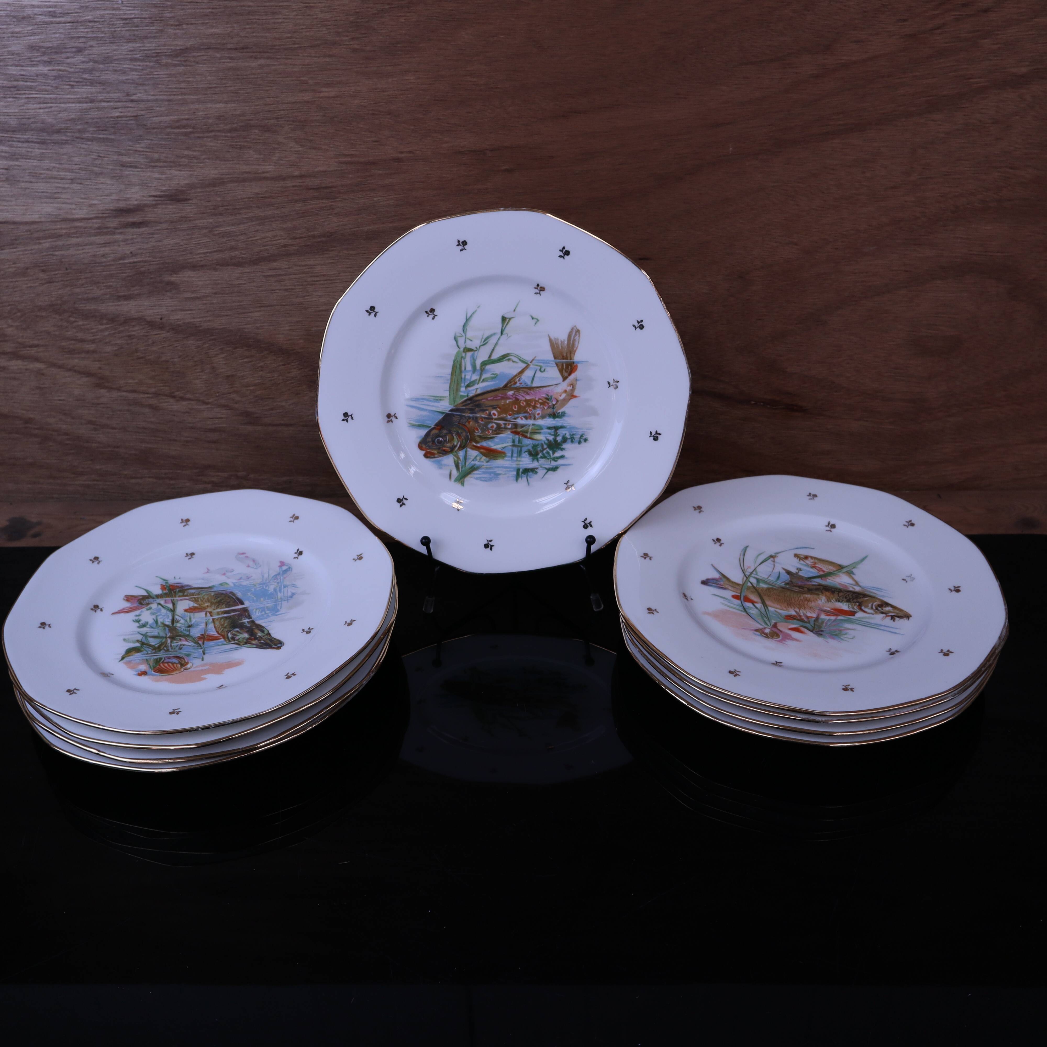 Set of 9 flat plates Limoges Fish service