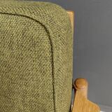 ensemble de fauteuils en tissu vert et bois années 1960