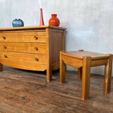 Elm chest of drawers and two elm bedside tables 1980