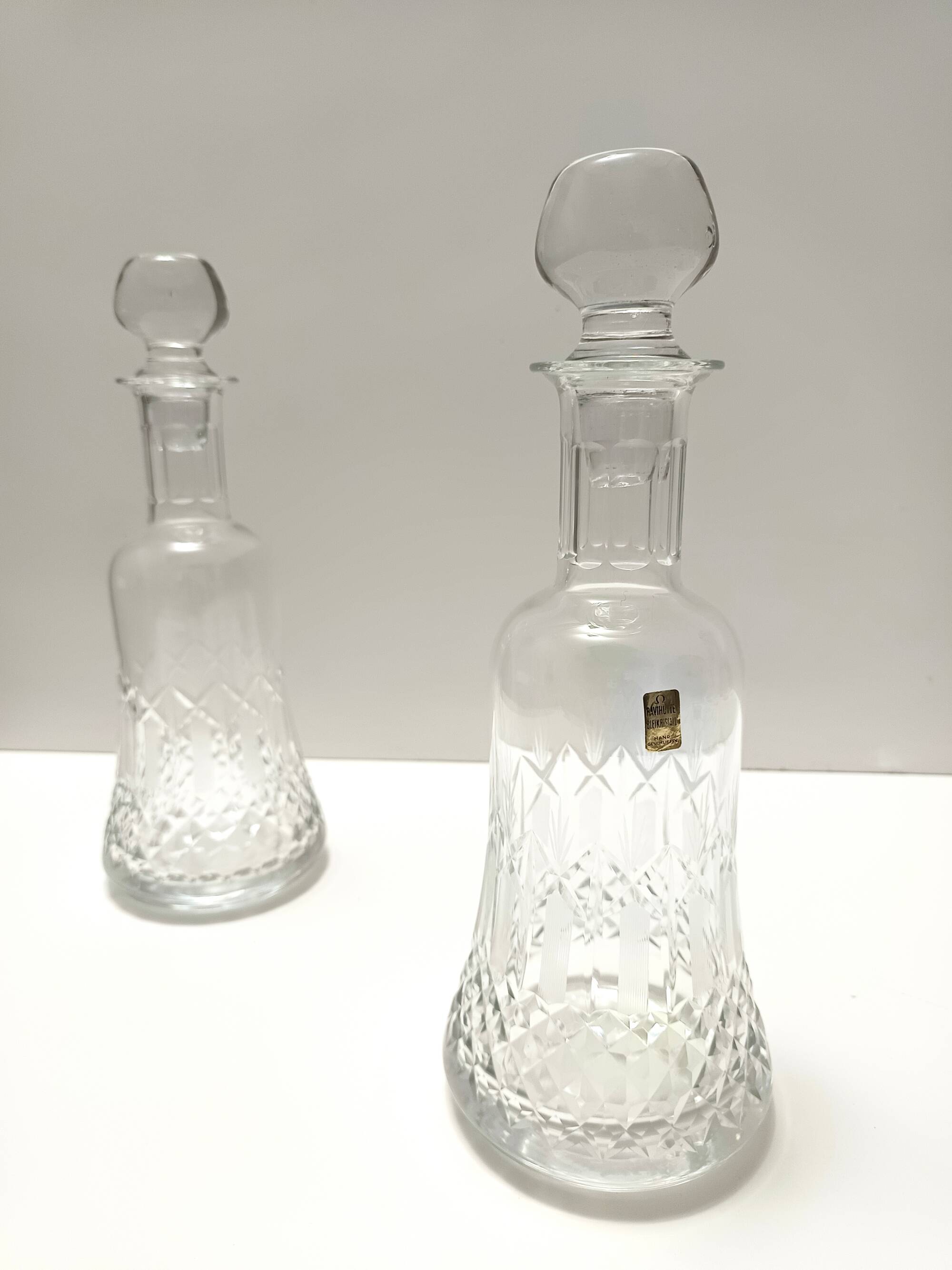 Pair of Transparent Crystal Decanter Bottles by Bleikristall, Germany