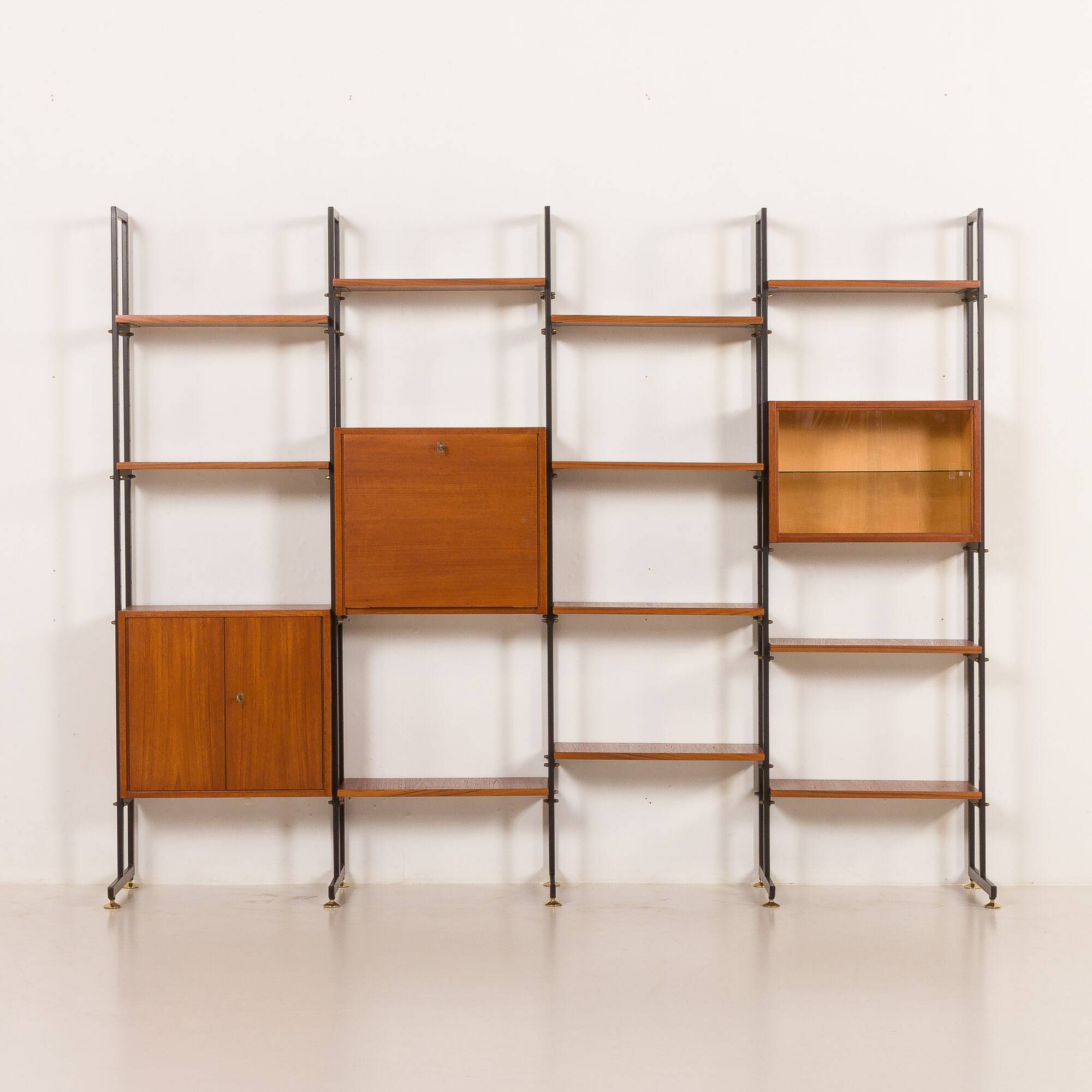 Italian free standing wall unit in teak, 1960s