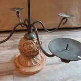 Bougeoir en bois sculpté et fer forgé