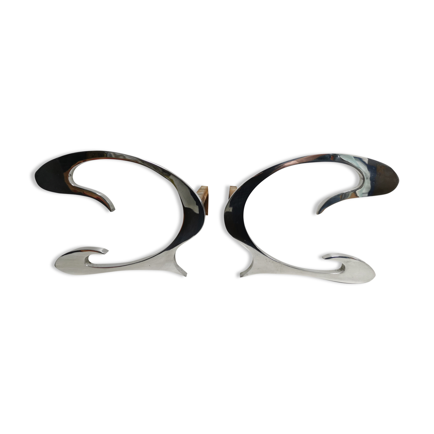 Pair of andirons in brushed steel and metal edition Jean-Paul Créations circa 1970