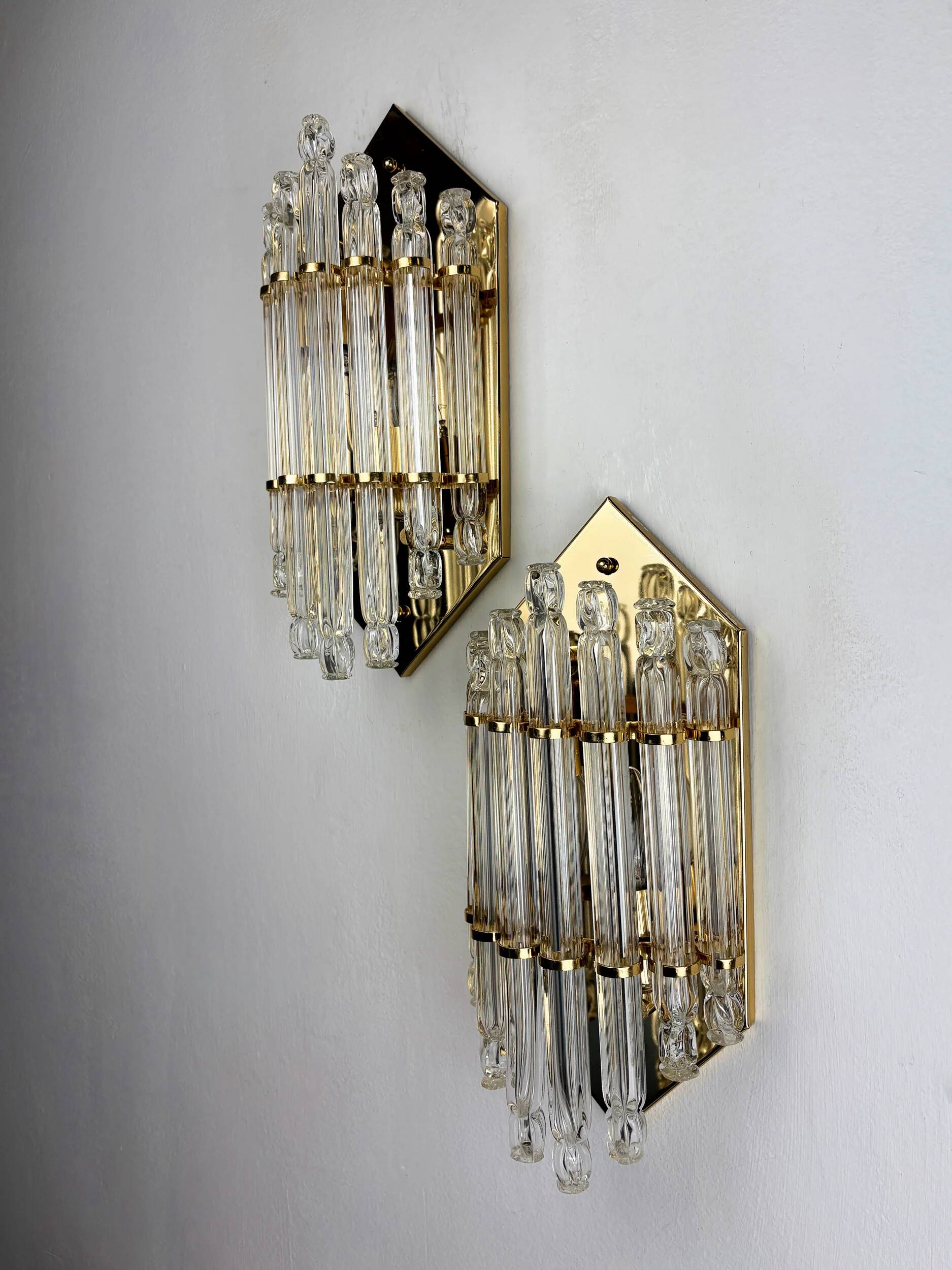 Pair of Venini wall lights, Murano cut glass, circa 1970s, Italy