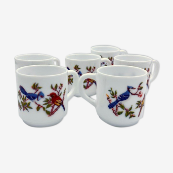Vintage set of 6 cups Arcopal decor birds