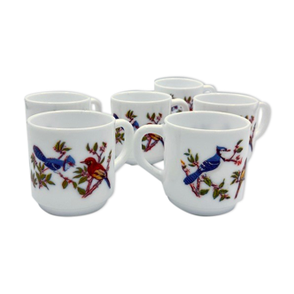 Ensemble vintage de 6 tasses Arcopal décor oiseaux