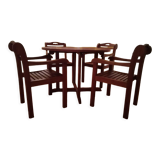 Table en bois d'iroko et ses 4 fauteuils