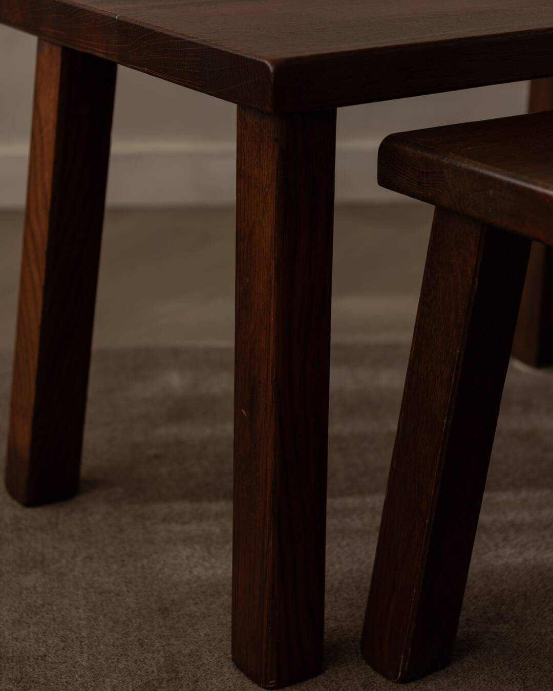 Vintage Brutalist Solid Oak Nesting Tables (Set of 3) – Dutch, 1970s