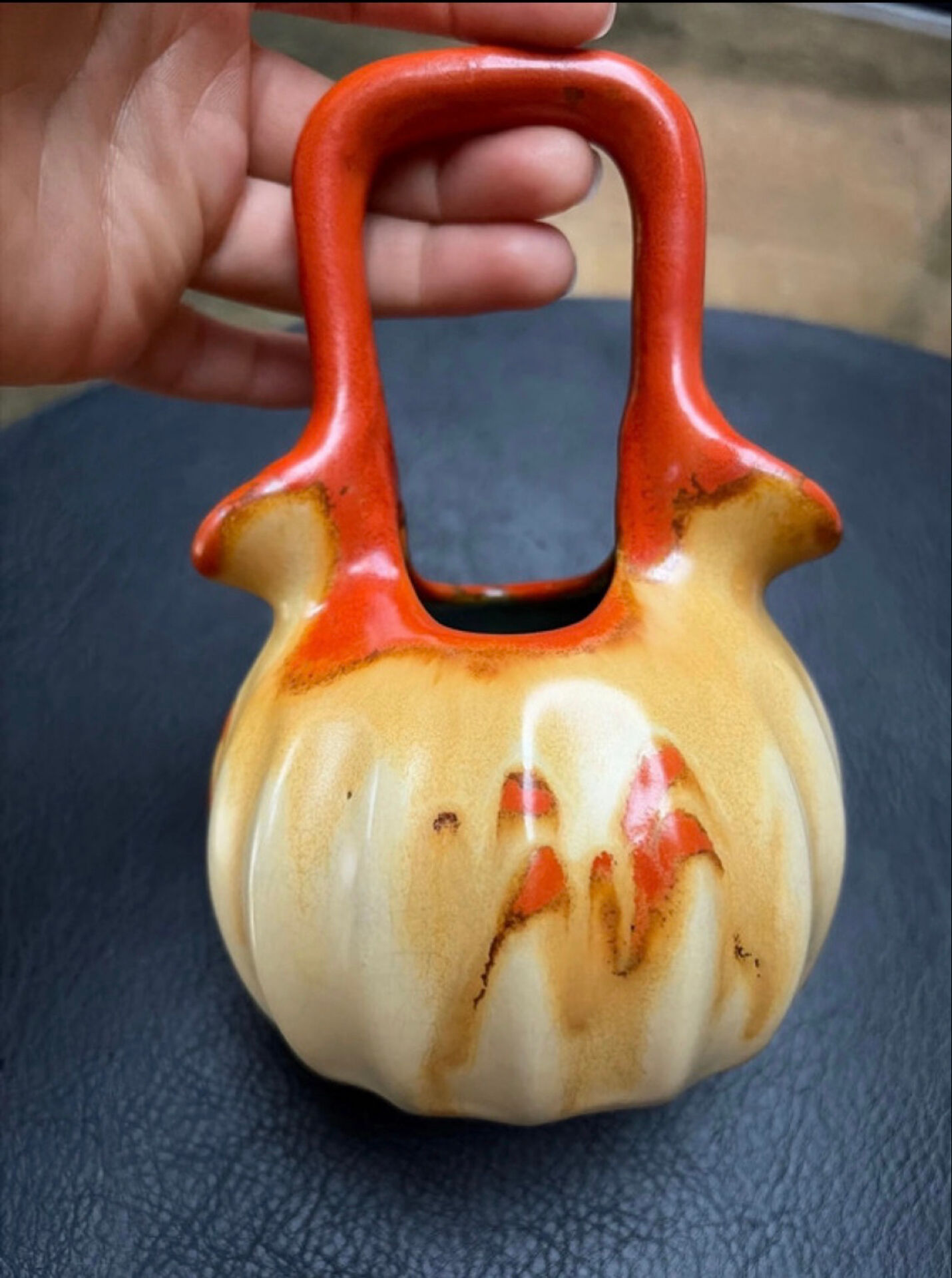 Vase soliflor double ouverture Belgique orange marron vintage
