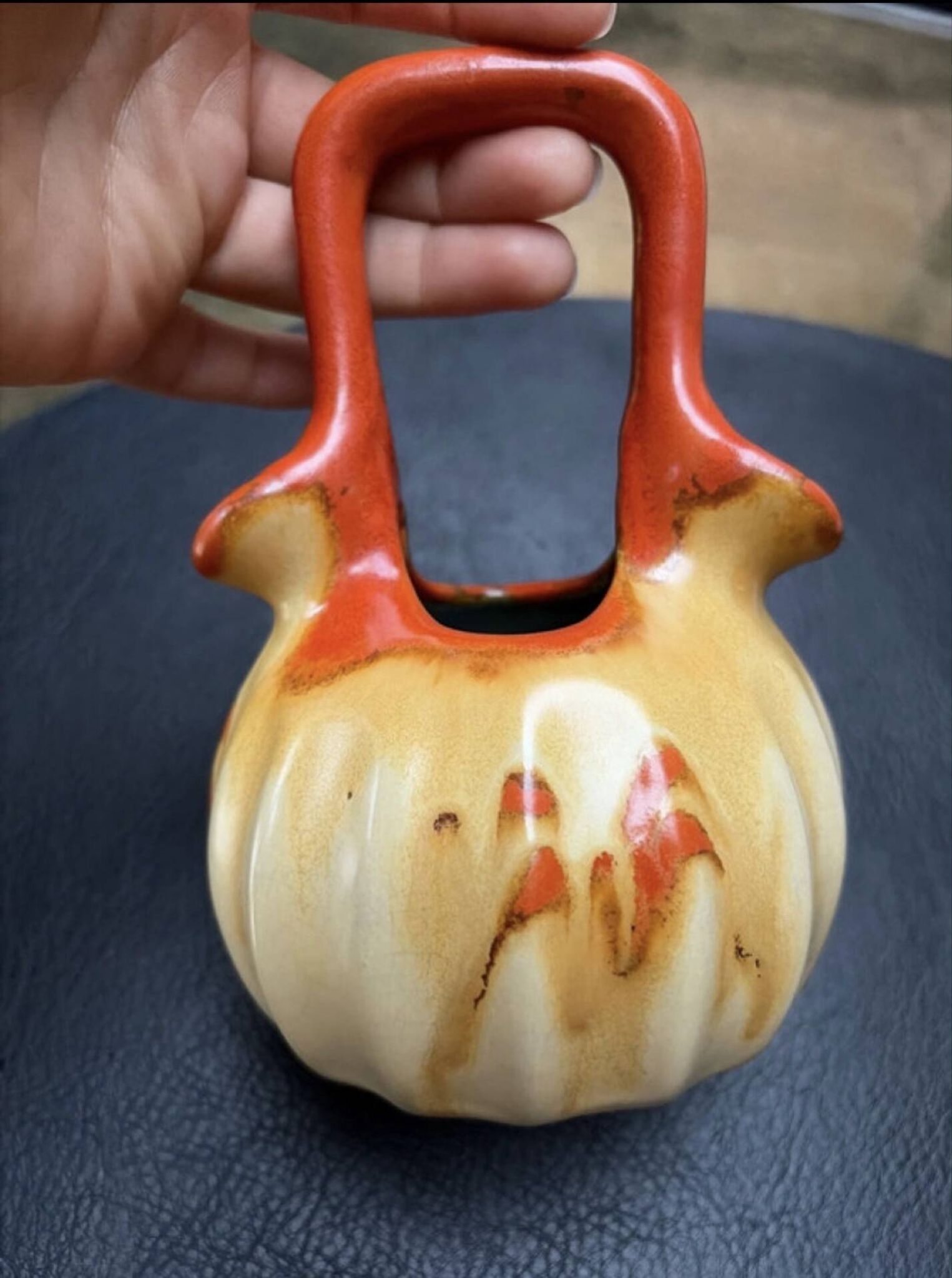 Vase soliflor double ouverture Belgique orange marron vintage
