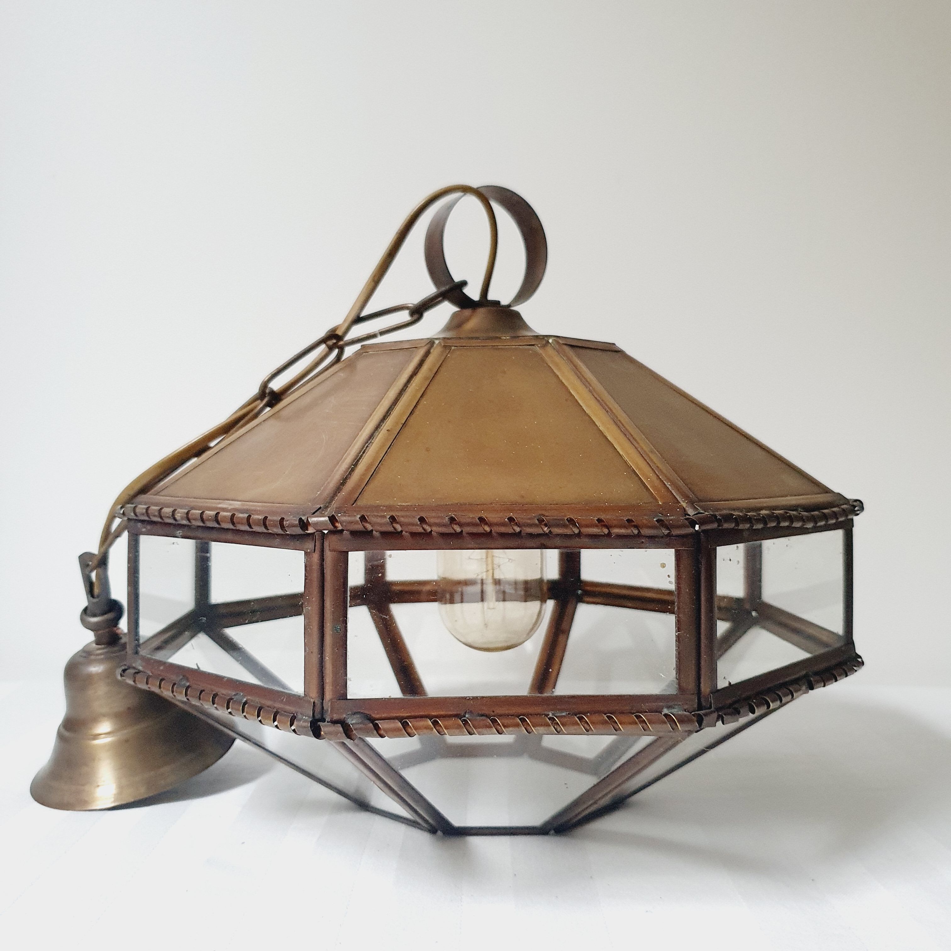Art Deco glass and brass pendant lamp