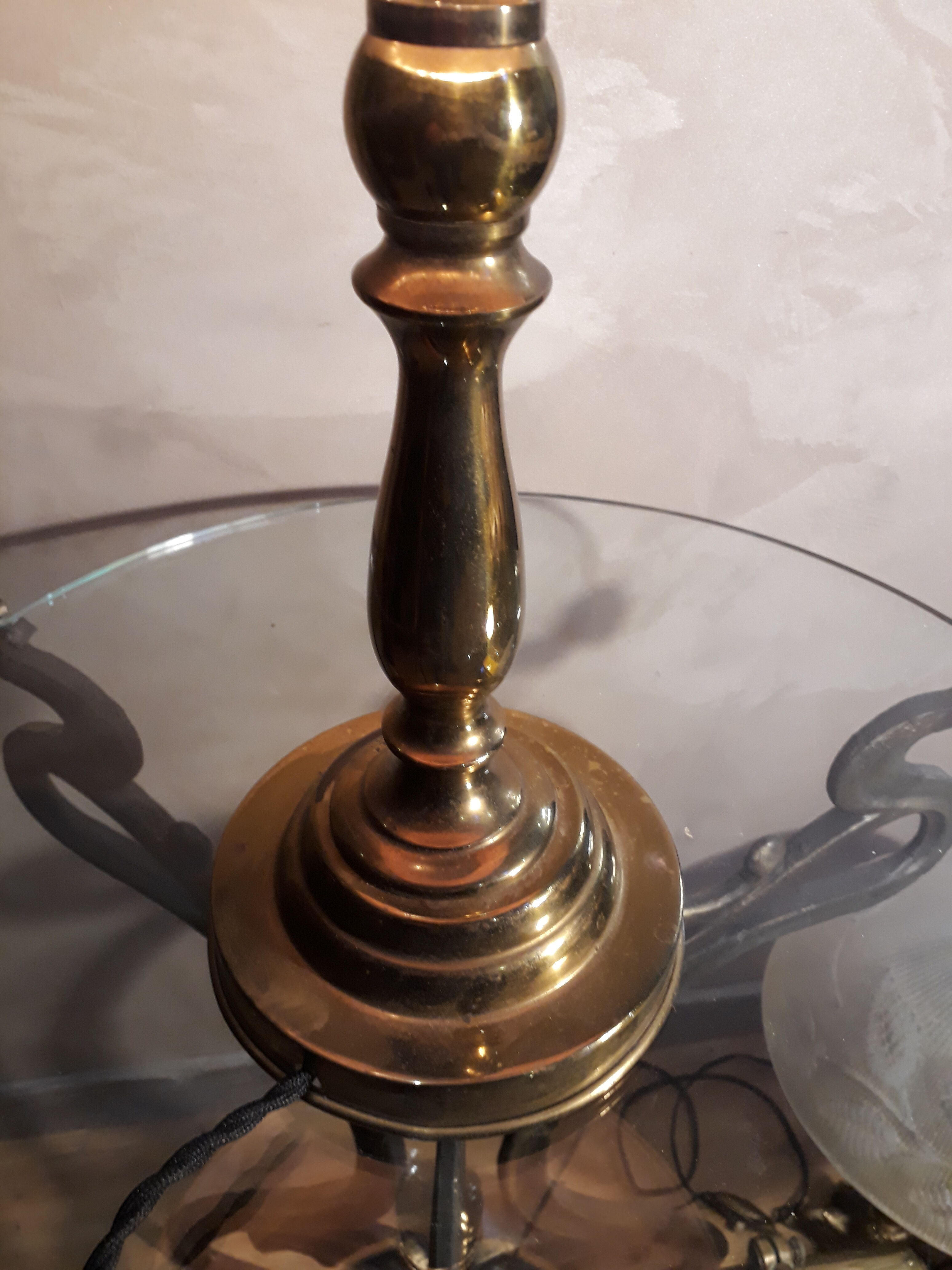 large brass lamp and wood 1970 very elegant 60x35cm