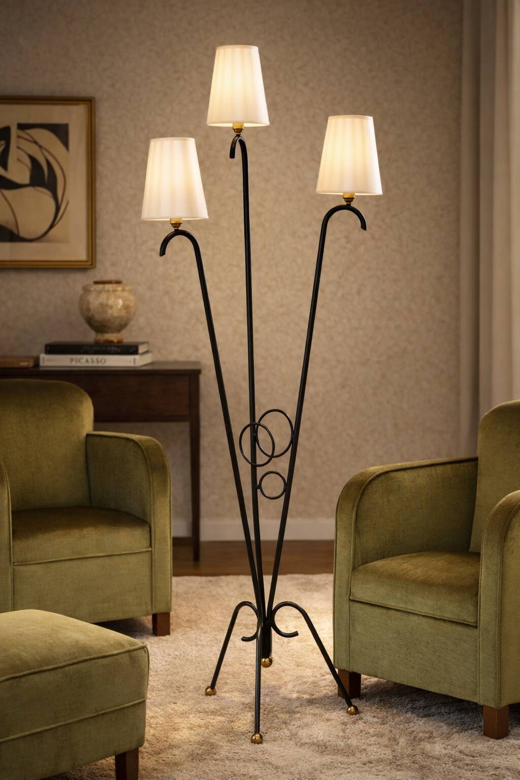 Tripod floor lamp in tubular metal - 1950s