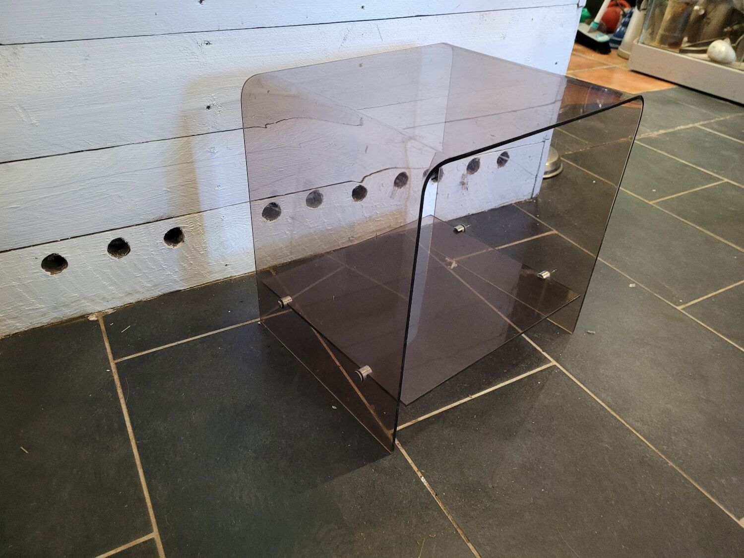 Smoked plexiglass side table from the 70s