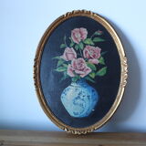 Oil on oval panel bouquet of roses