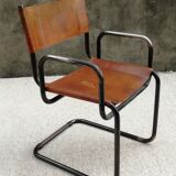 Fauteuil vintage en cuir et acier tubulaire, 1960