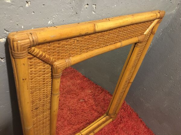 Miroir des années 1970 bambou et rotin