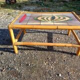 Vintage bamboo and earthenware coffee table signed jl gruer