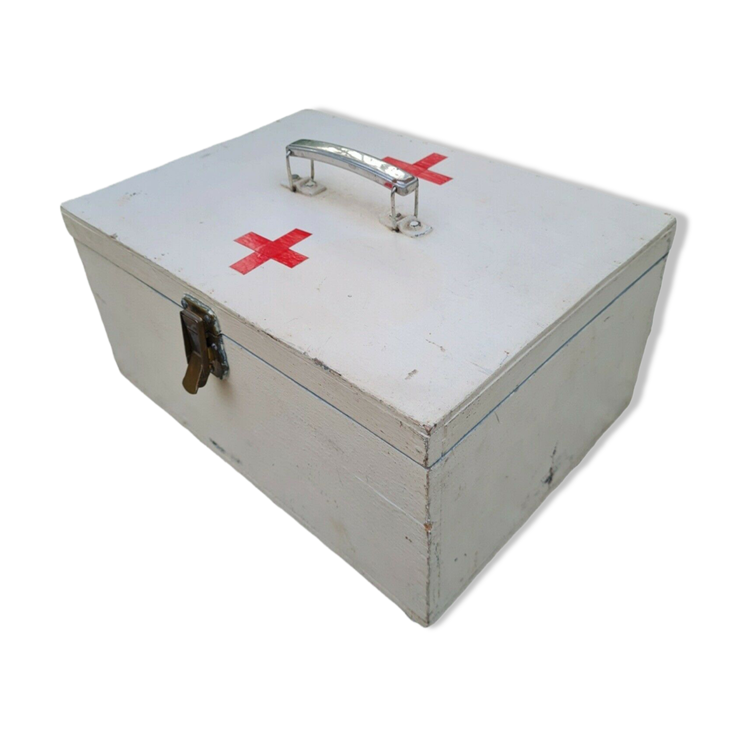 Portable pharmacy box made of vintage wood