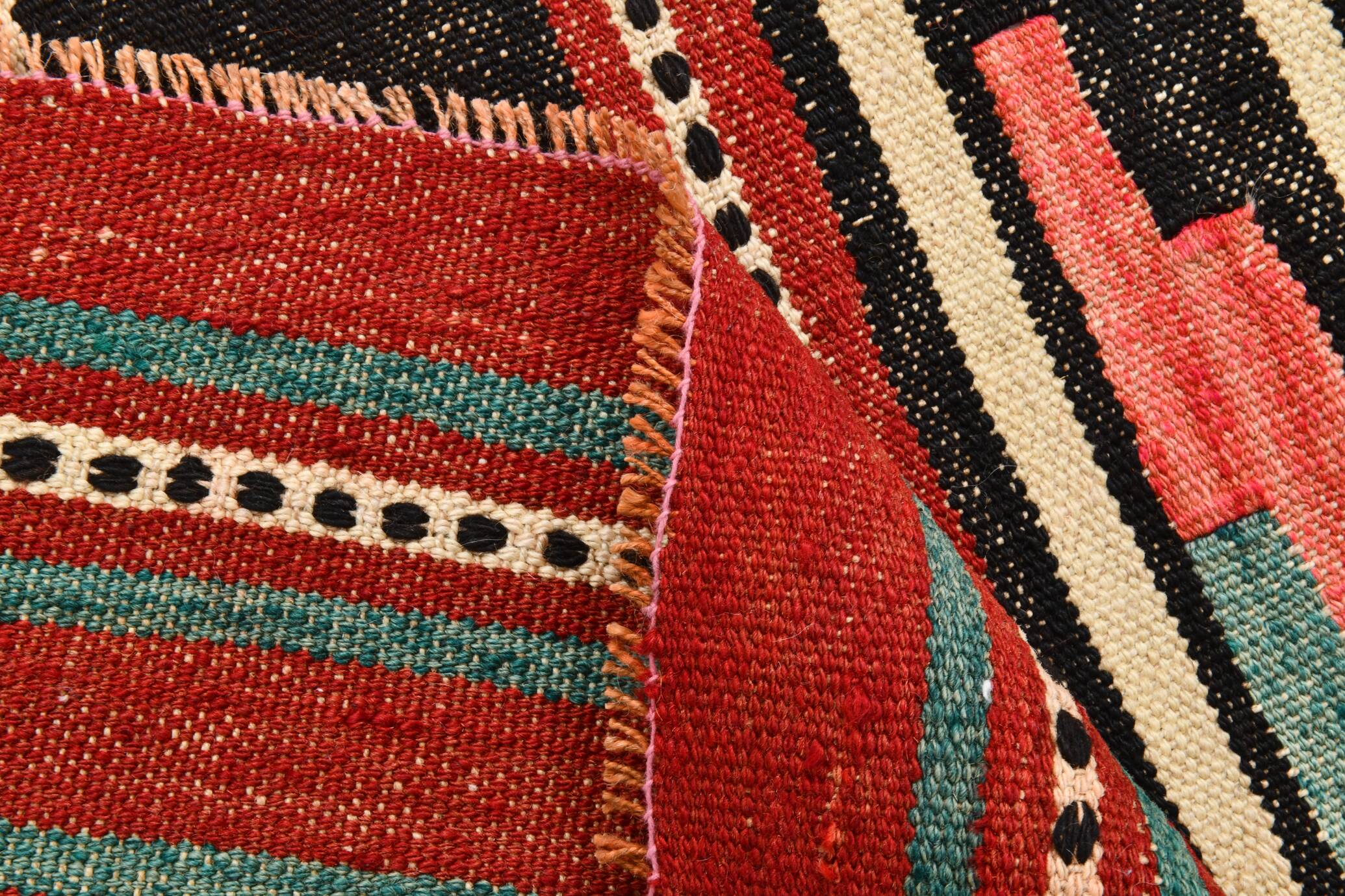 2x13 Green & Red Stair Kilim Runner Rug, 72x387Cm