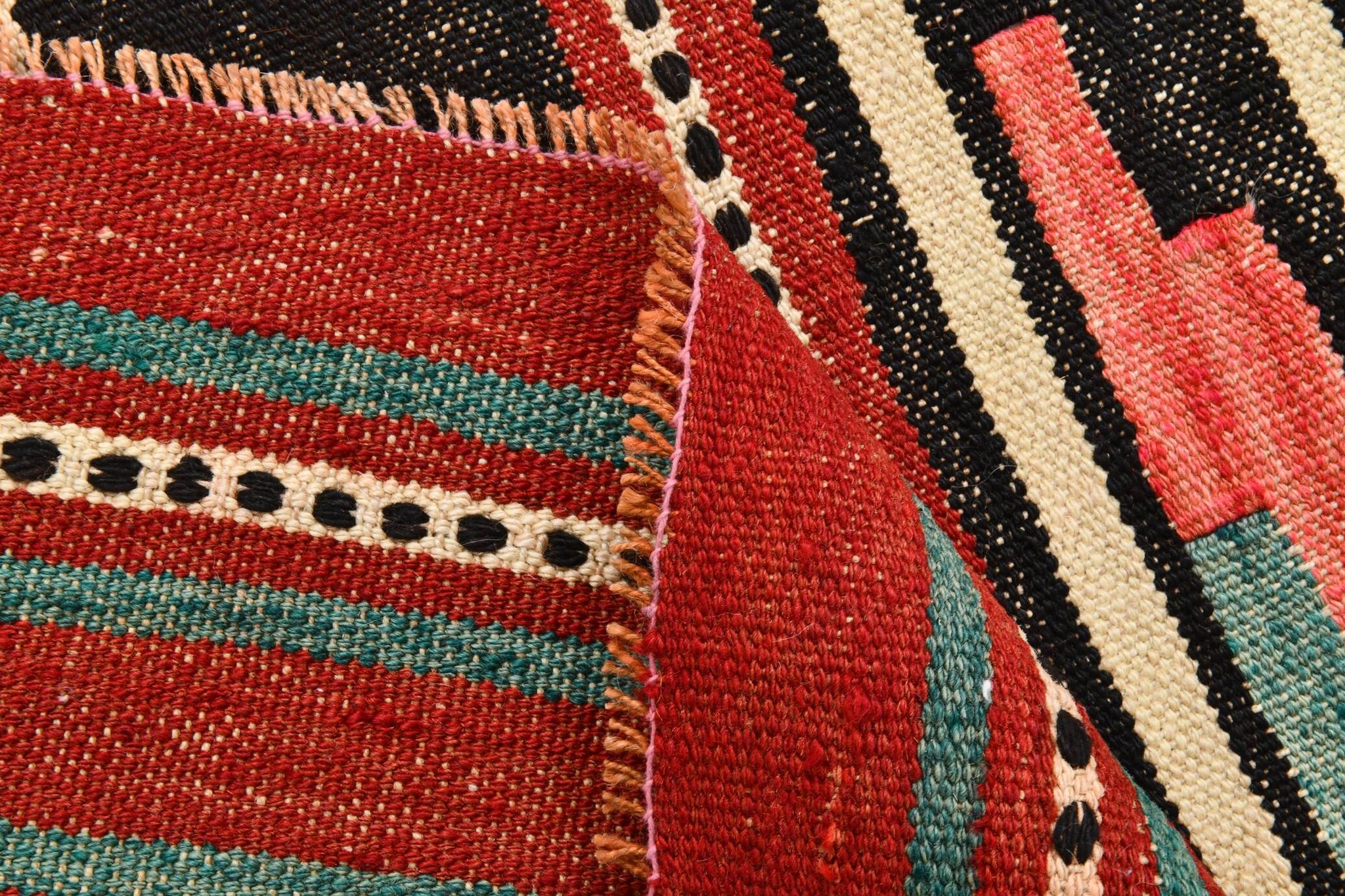 2x13 Green & Red Stair Kilim Runner Rug, 72x387Cm