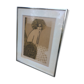 Lithographie originale signée, jeune femme au collier, Jean-Pierre Cassigneul