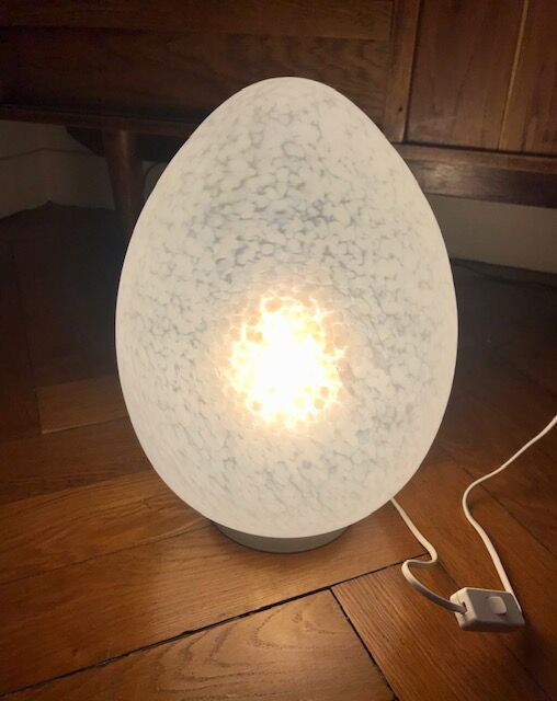 Egg lamp speckled white glass