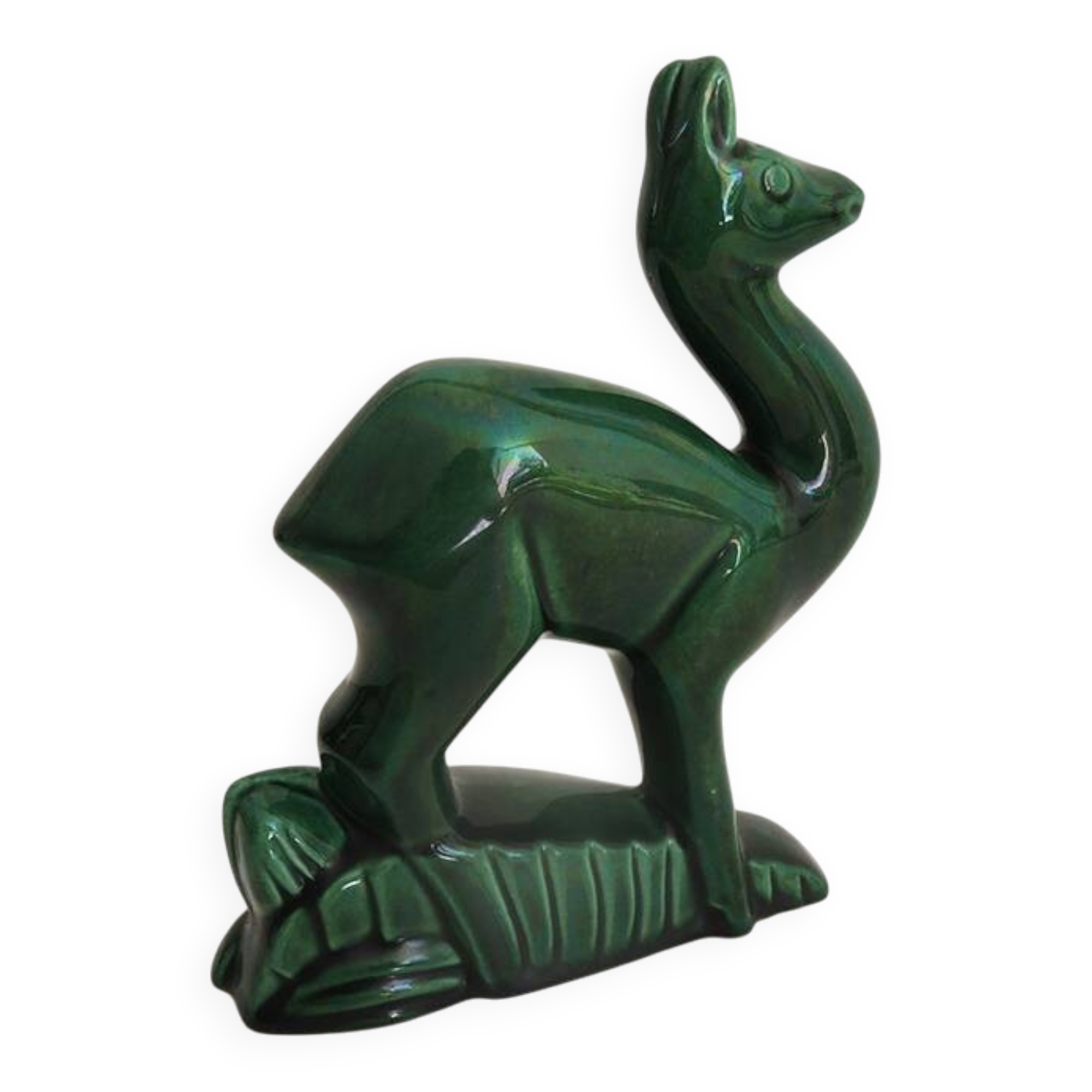Vintage green ceramic deer figurine St Clément