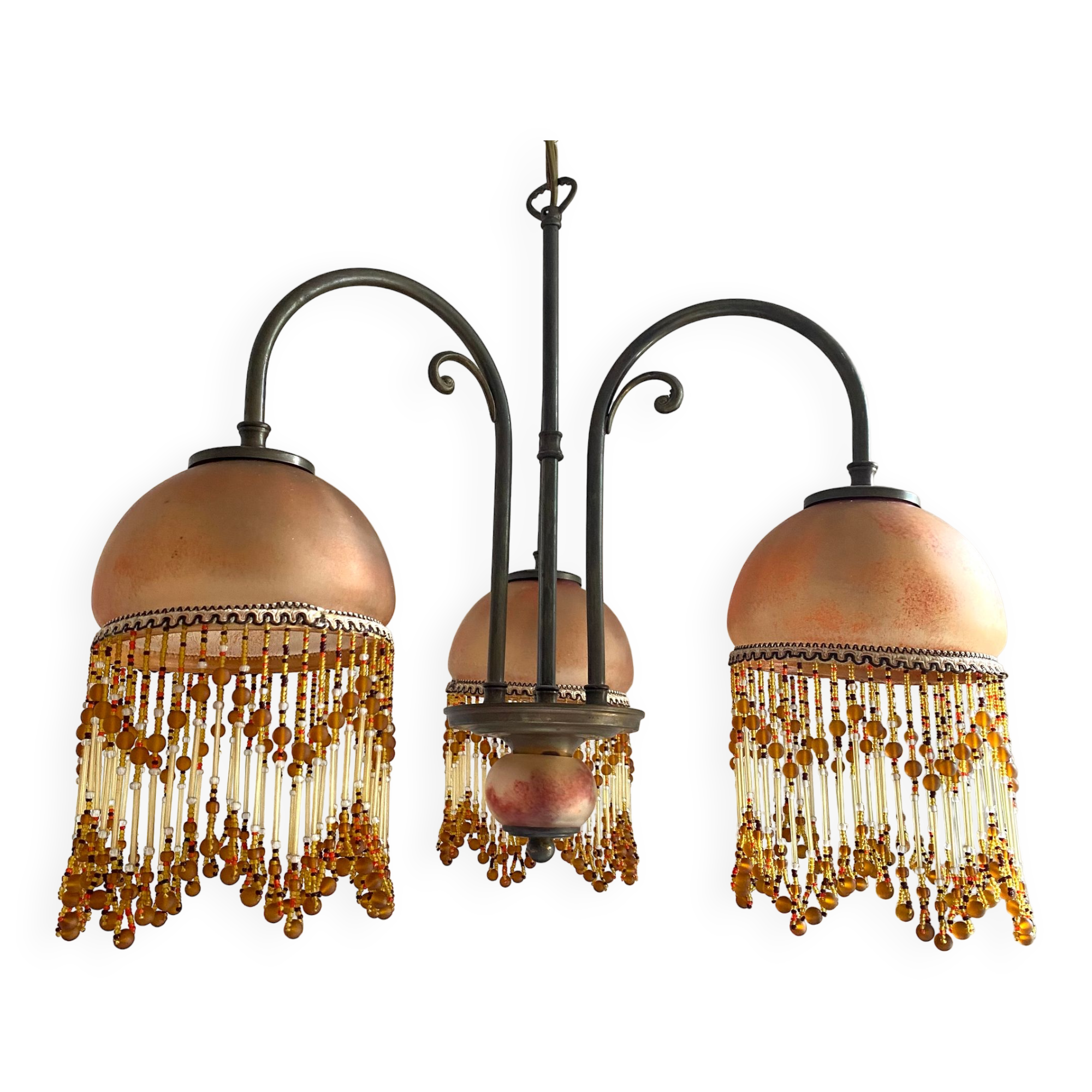 3-light chandelier in glass paste and pearl tassels