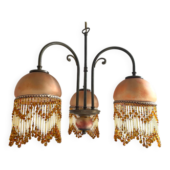 3-burner chandelier in glass paste and pearl tassels