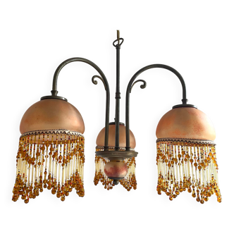 3-light chandelier in glass paste and pearl tassels