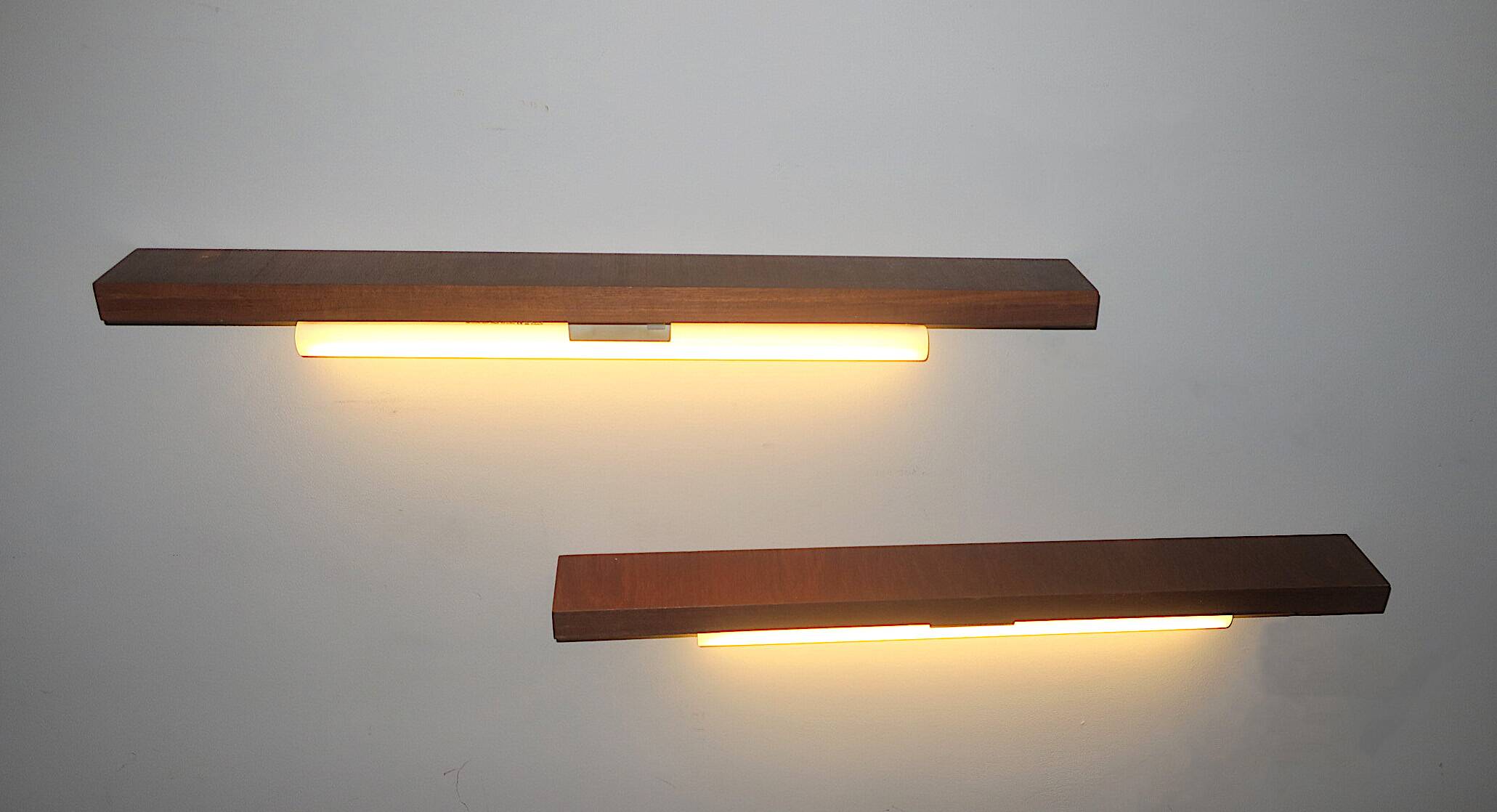 Pair of Danish teak shelves with wall lights, 1960s